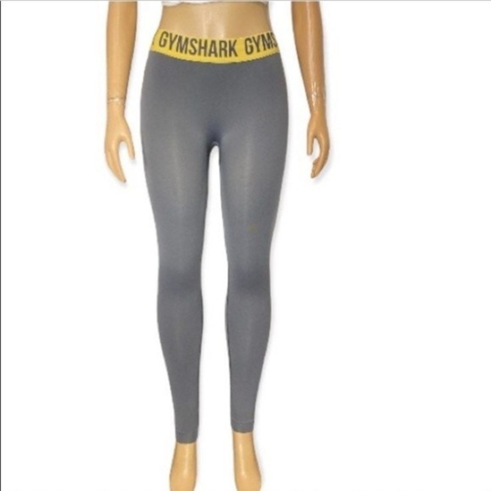 Gymshark Leggings Fit Seamless Gray Charcoal/Yellow waistline Elastic Size S